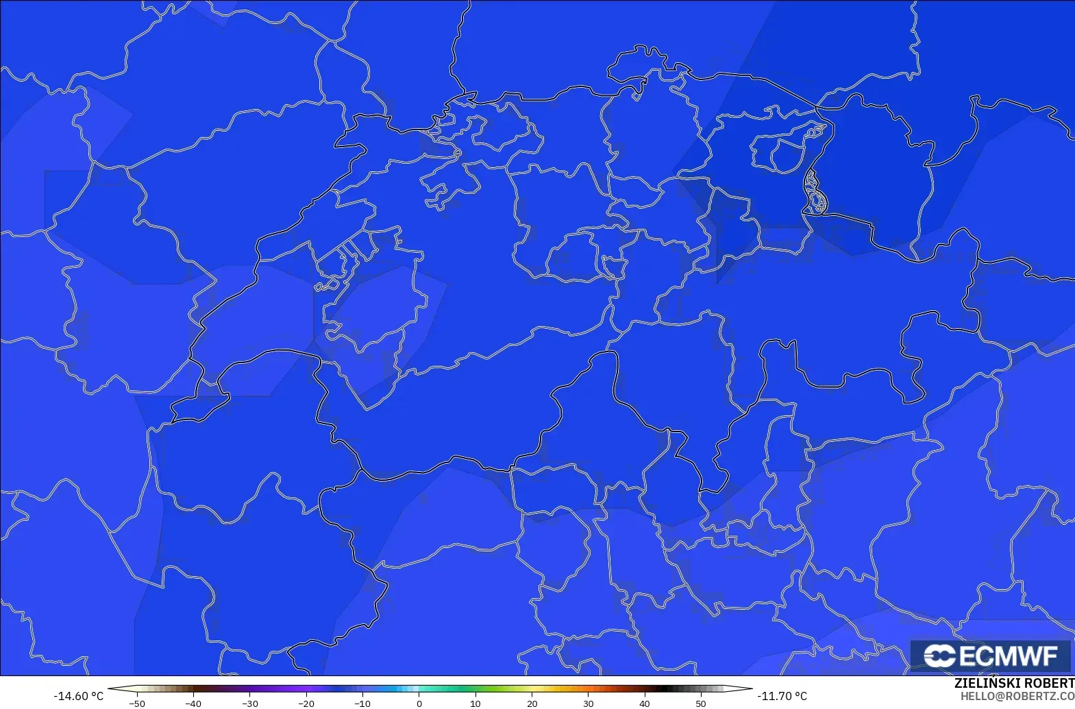 ECMWF IFS 0.25° model - Swiss, Suhu 500 hPa