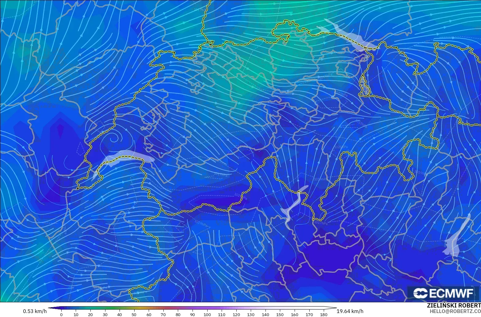 ECMWF IFS 0.25° model - Swiss, Angin 10 m