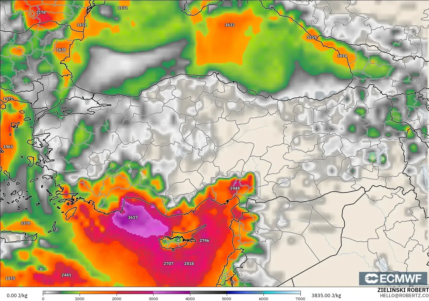 ECMWF IFS 0.25° model - Turki, CAPE