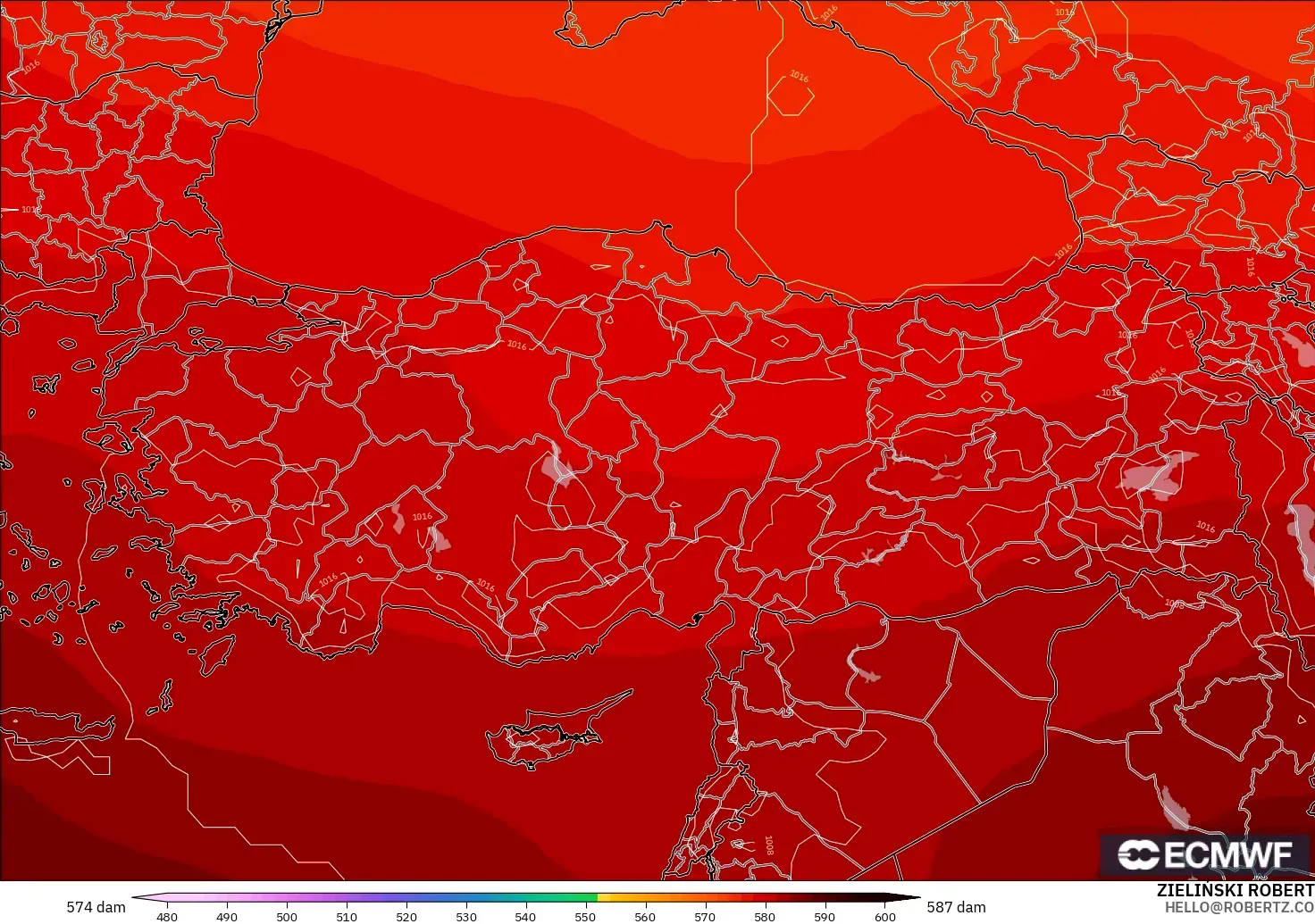 ECMWF IFS 0.25° model - Turki, Ketinggian geopotensial pada 500 hPa