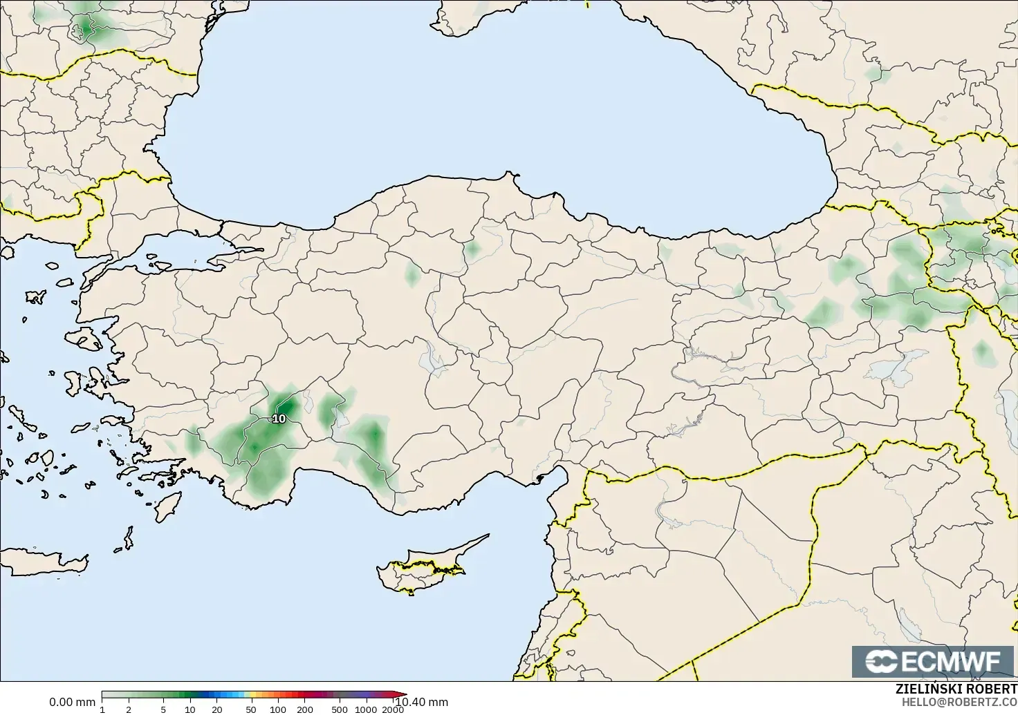 ECMWF IFS 0.25° modelo - Turkey, Precipitation Accumulation