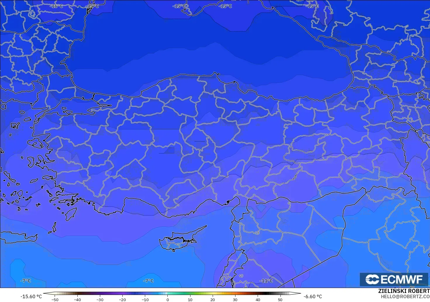 ECMWF IFS 0.25° model - Turki, Suhu 500 hPa