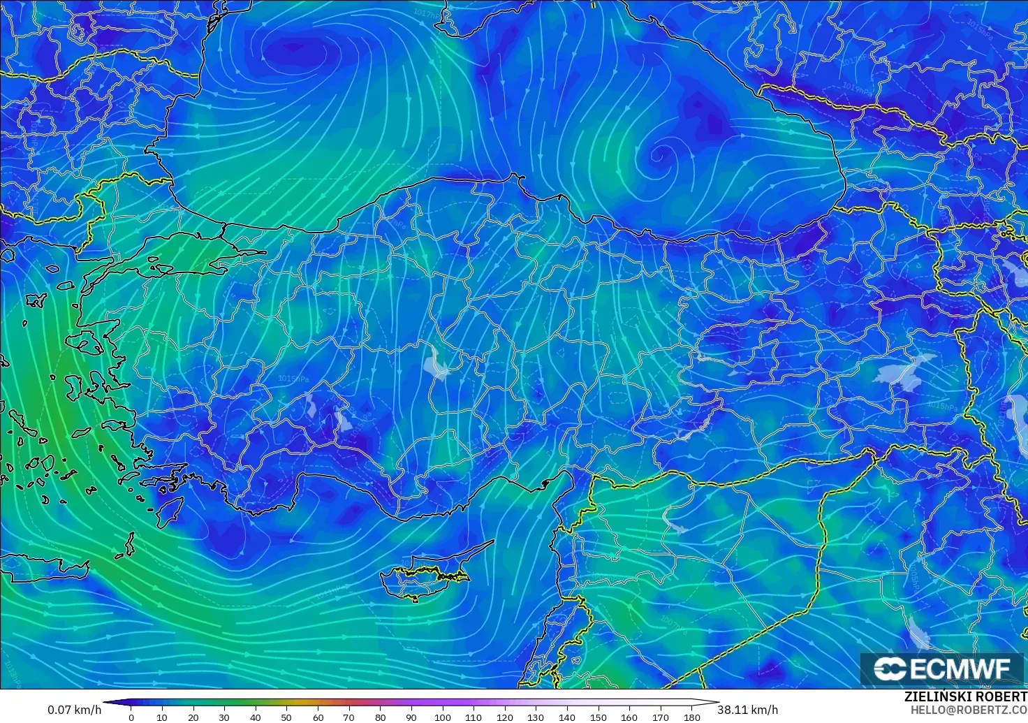 ECMWF IFS 0.25° model - Turki, Angin 10 m