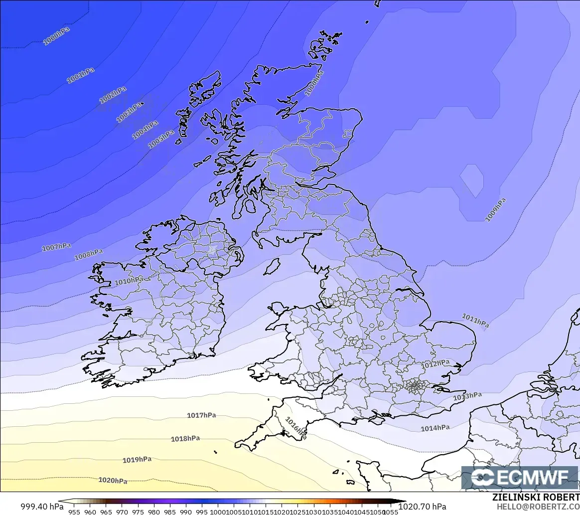 ECMWF IFS 0.25° modelo - United Kingdom, Pressure