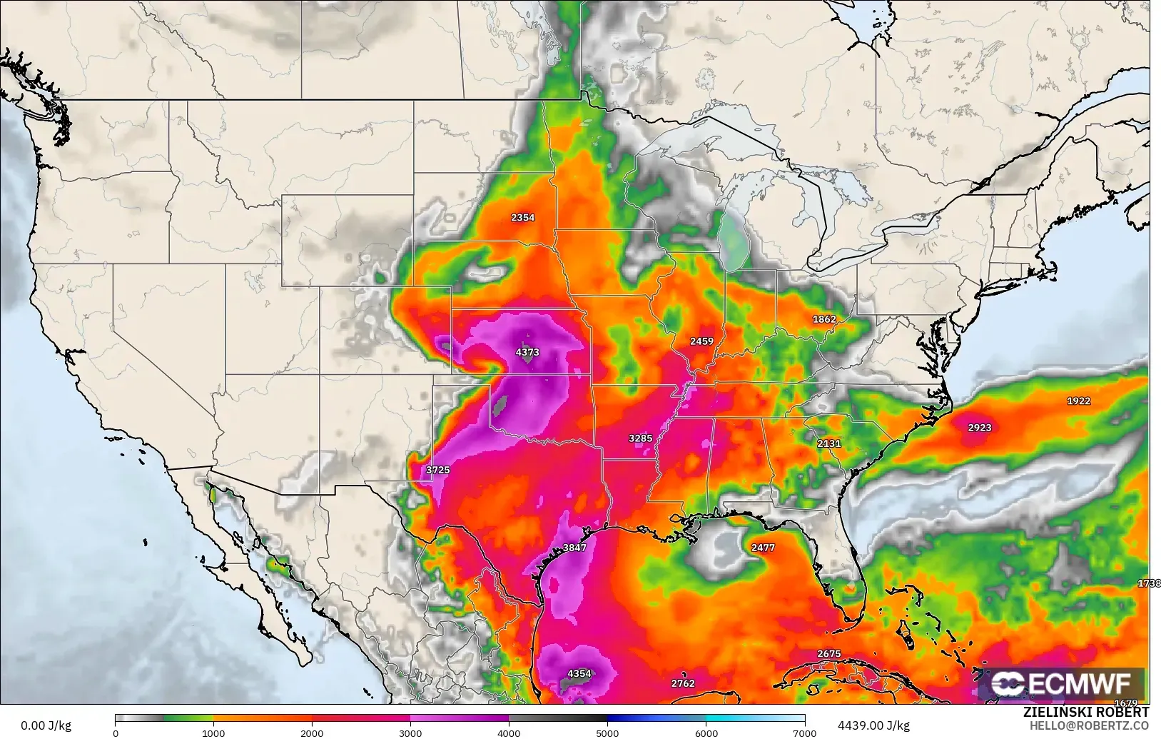 ECMWF IFS 0.25° modelo - United States, CAPE