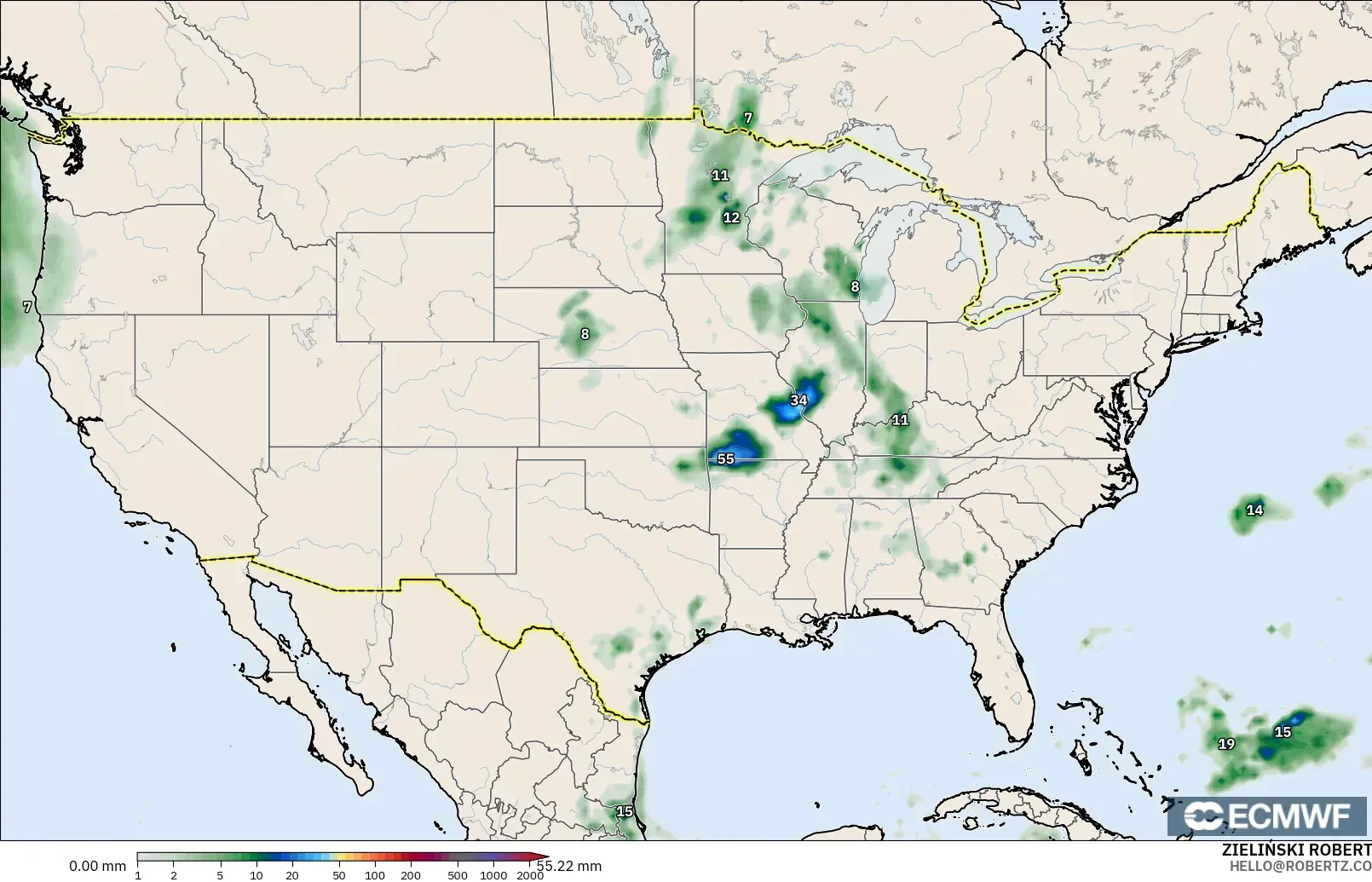 ECMWF IFS 0.25° modelo - United States, Precipitation Accumulation
