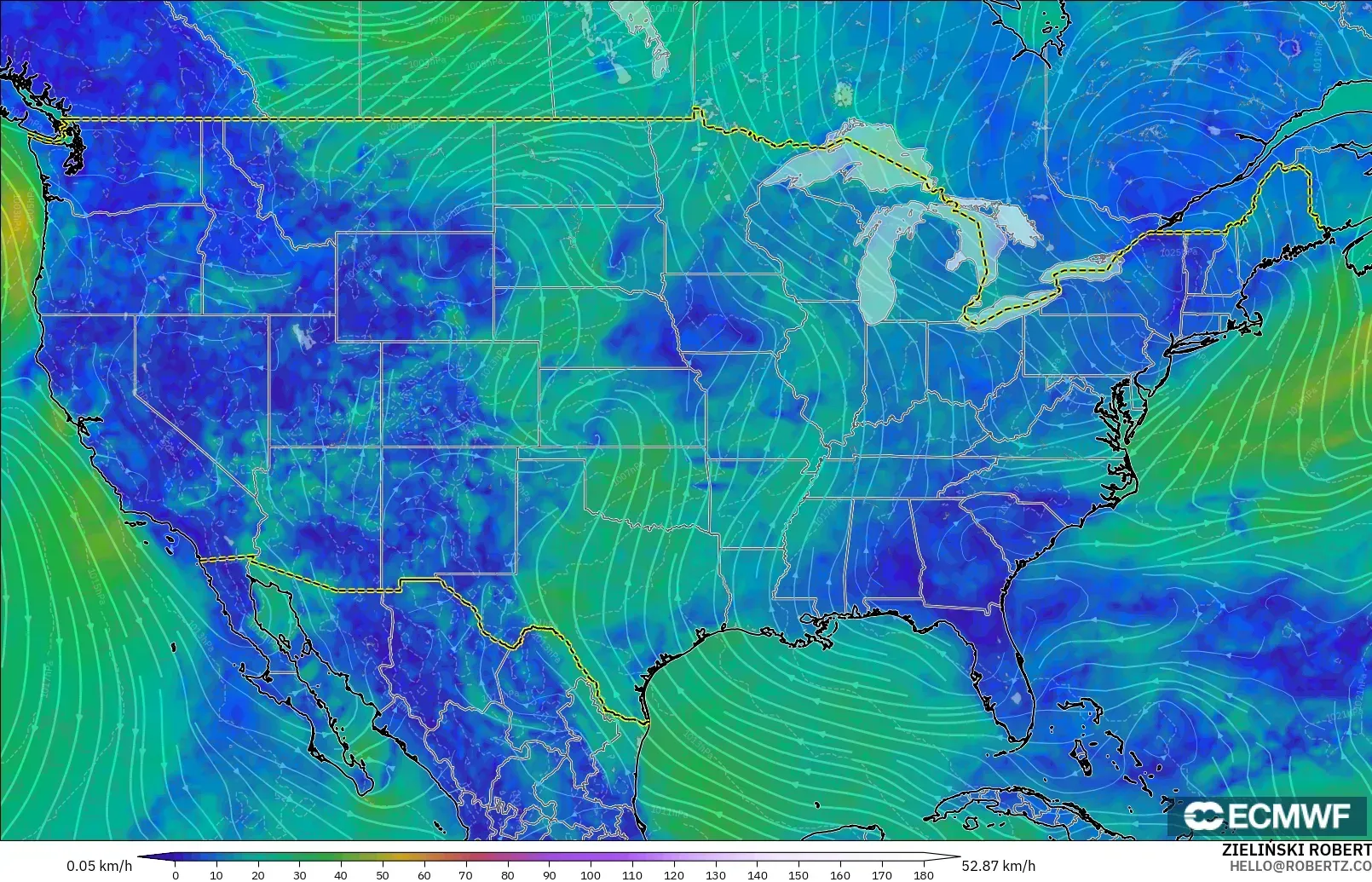 ECMWF IFS 0.25° modelo - United States, Wind at 10m