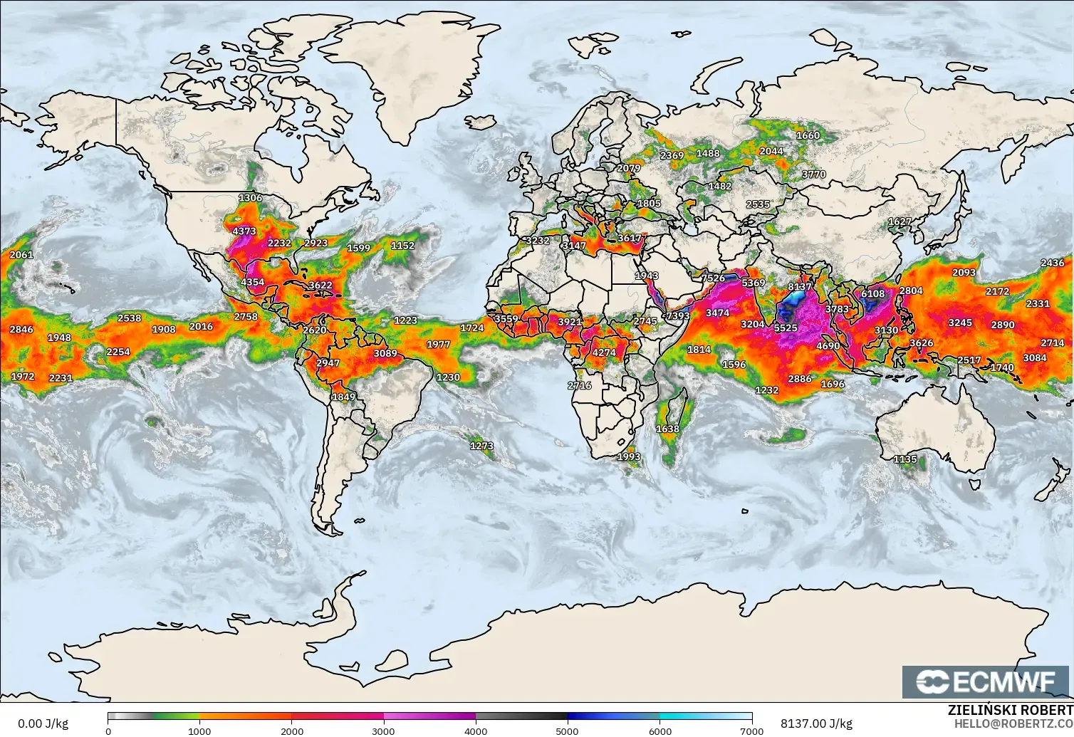 ECMWF IFS 0.25° model - Dunia, CAPE