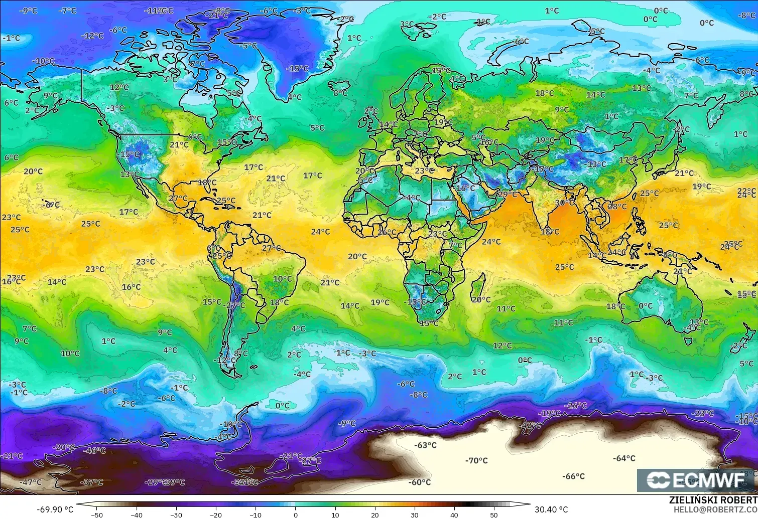 ECMWF IFS 0.25° modelo - World, Dewpoint at 2m