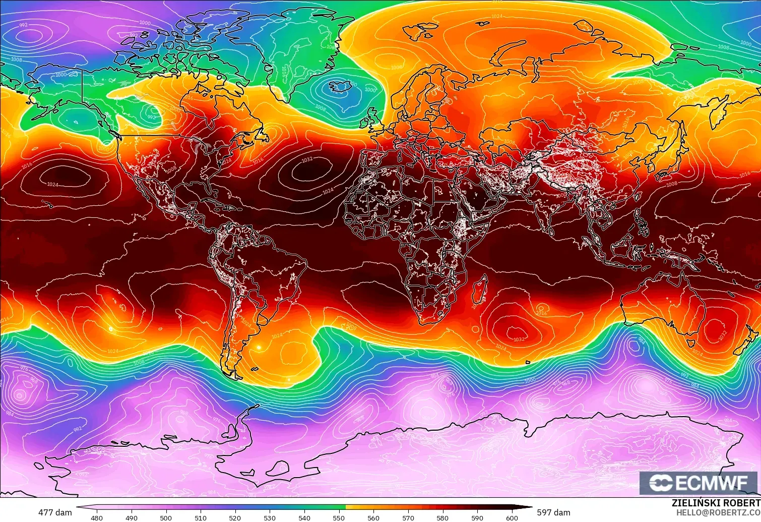 ECMWF IFS 0.25° model - Dunia, Ketinggian geopotensial pada 500 hPa