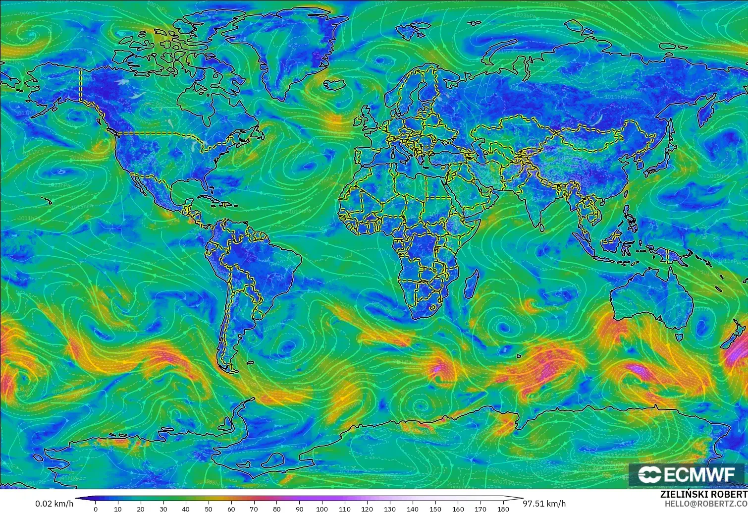 ECMWF IFS 0.25° model - Dunia, Angin 10 m