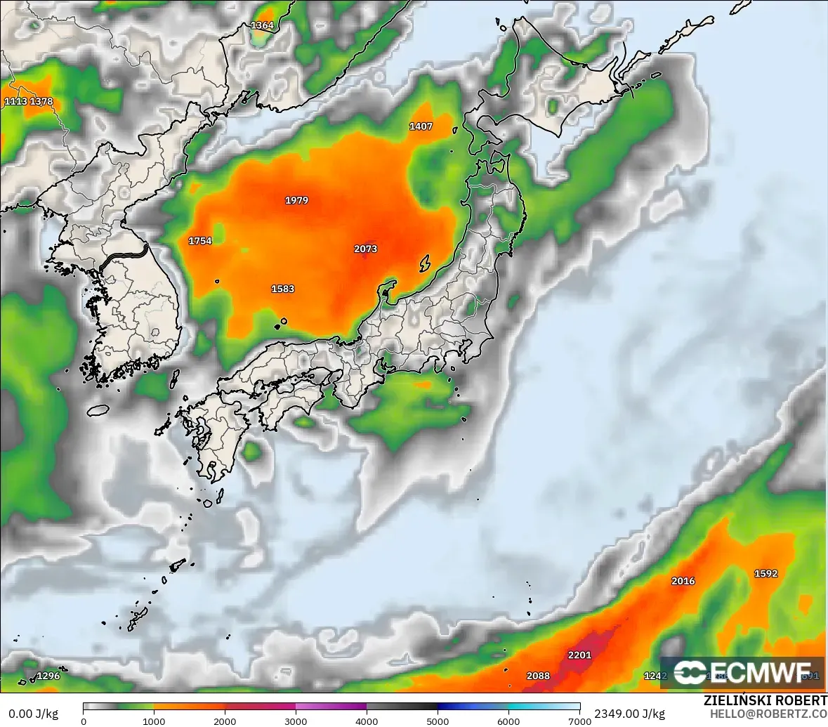 ECMWF IFS 0.25° model - Japan, CAPE