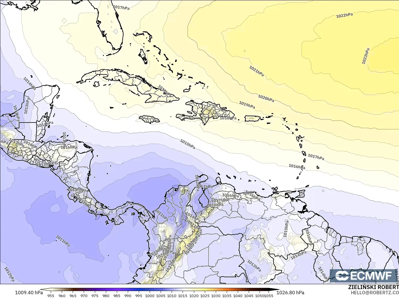 ECMWF IFS 0.25° model - Caribbean, Pressure