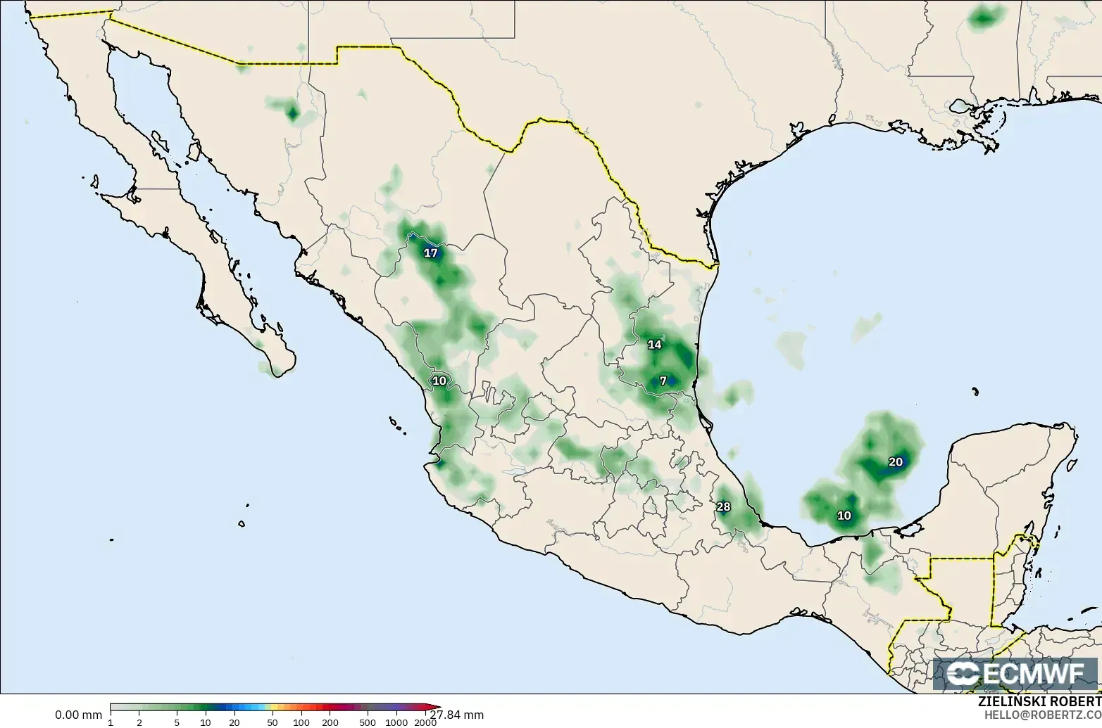 ECMWF IFS 0.25° model - Mexico, Precipitation Accumulation