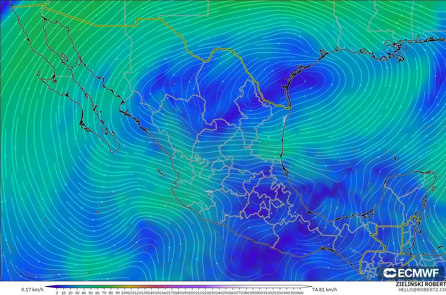 ECMWF IFS 0.25° model - Mexico, Wind at 300hPa (jet stream)