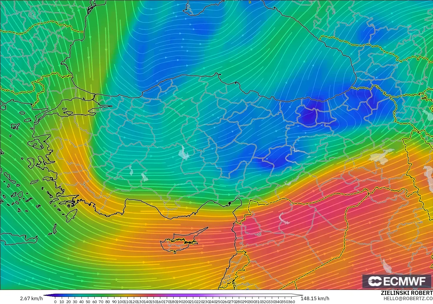 ECMWF IFS 0.25° model - Turkey, Wind at 300hPa (jet stream)