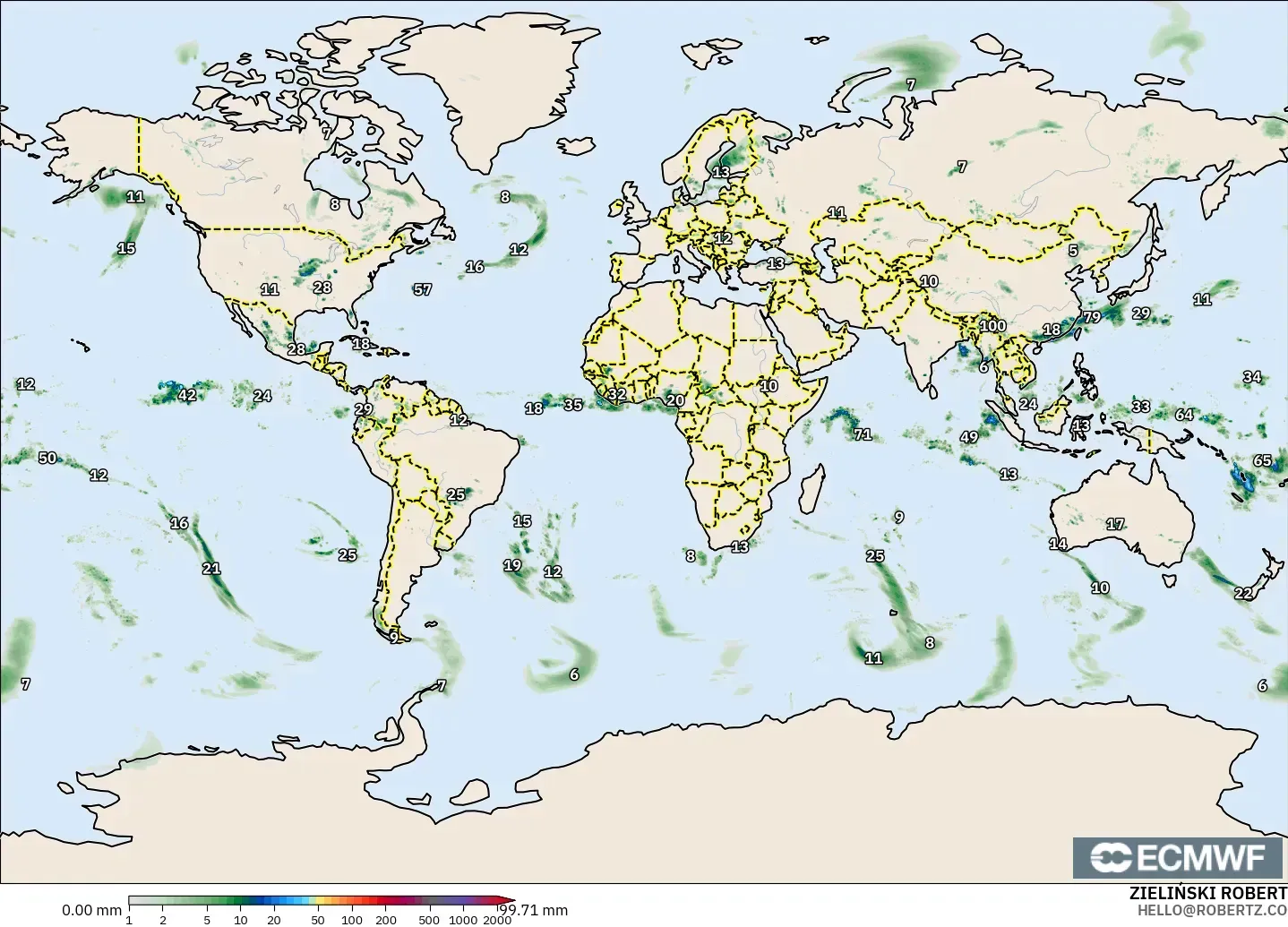ECMWF IFS 0.25° model - World, Precipitation Accumulation