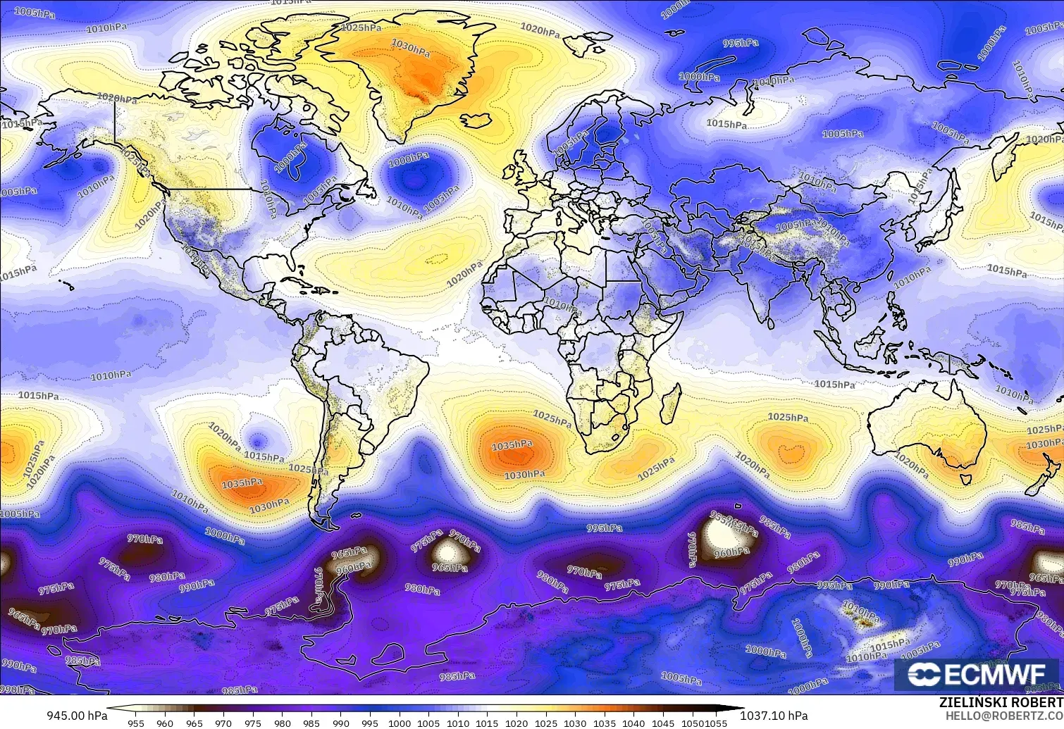 ECMWF IFS 0.25° model - World, Pressure