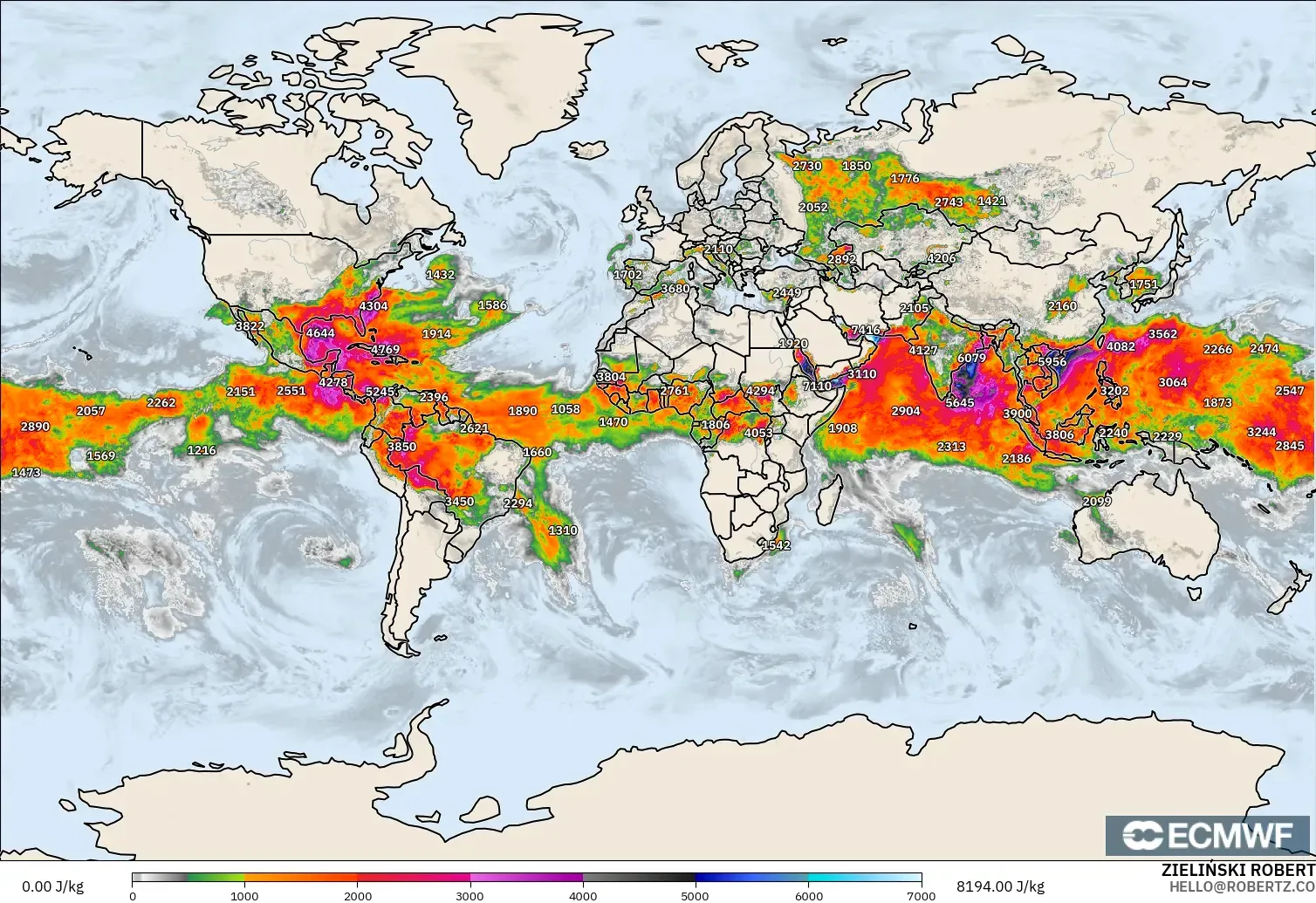ECMWF IFS 0.25° model - World, CAPE