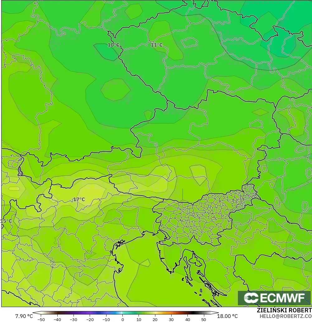 ECMWF IFS 0.25° model - Austria, Temperature at 850hPa