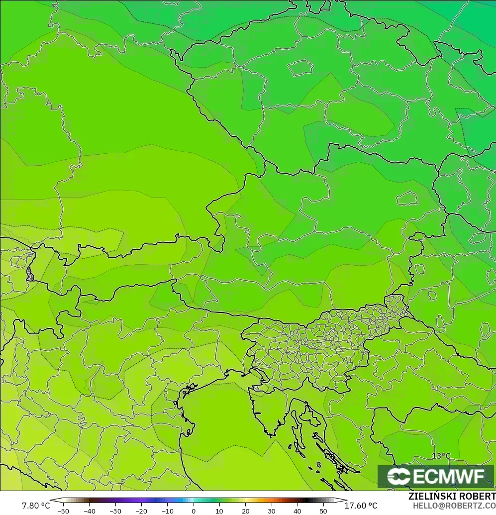 ECMWF IFS 0.25° model - Austria, Temperature at 850hPa