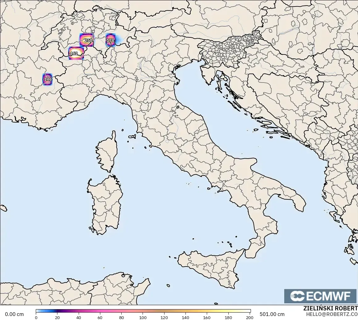 ECMWF IFS 0.25° model - Italy, Snow Depth