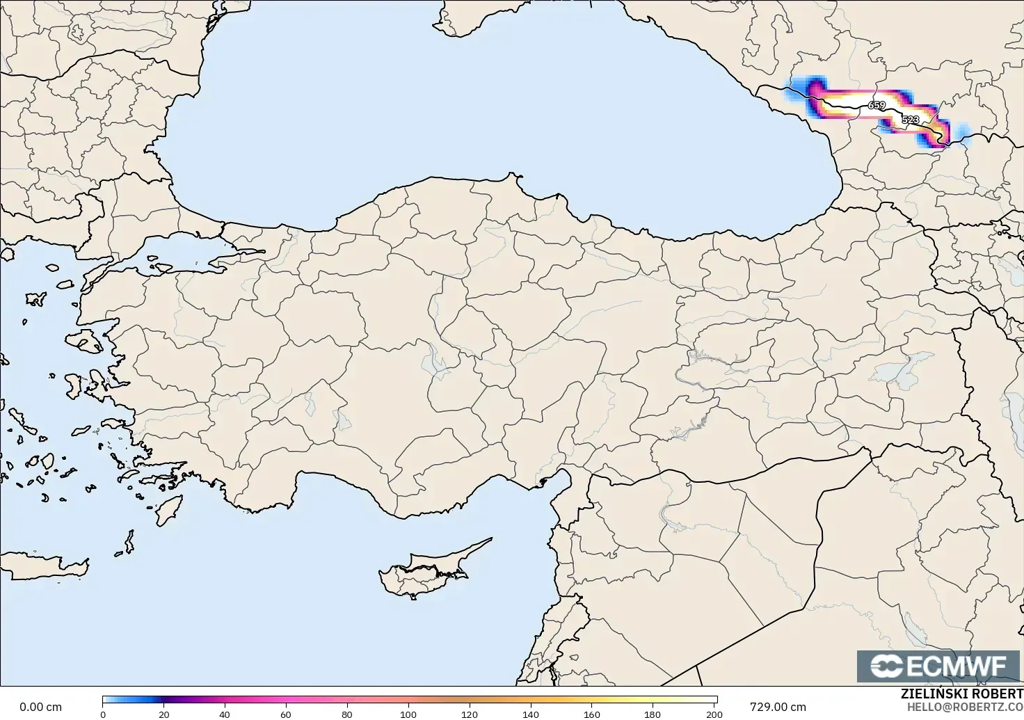 ECMWF IFS 0.25° model - Turkey, Snow Depth
