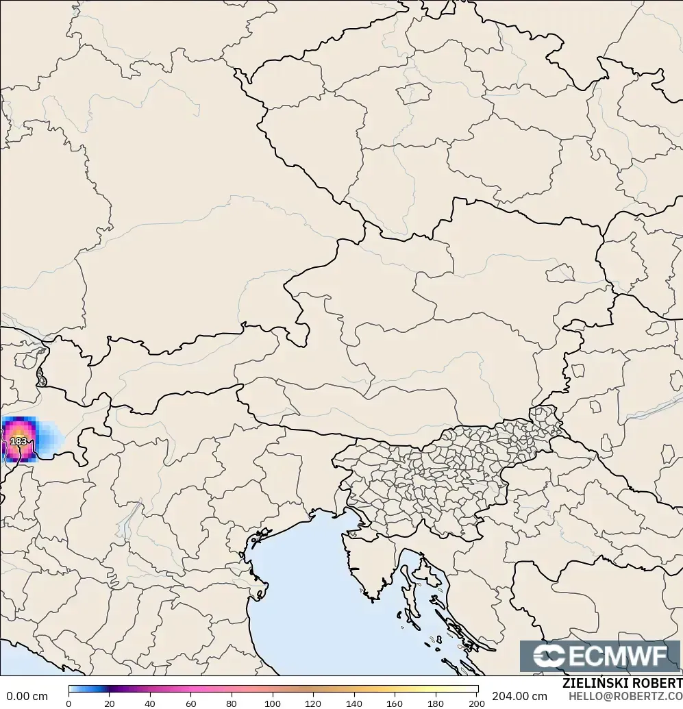ECMWF IFS 0.25° model - Austria, Snow Depth