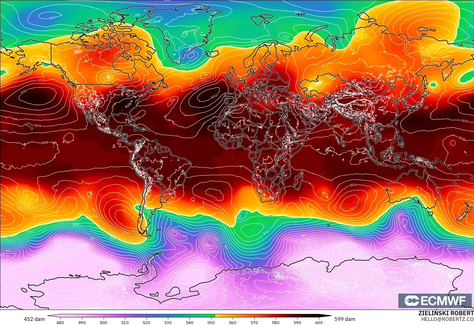 ECMWF IFS 0.25° model - World, Geopotential height at 500hPa
