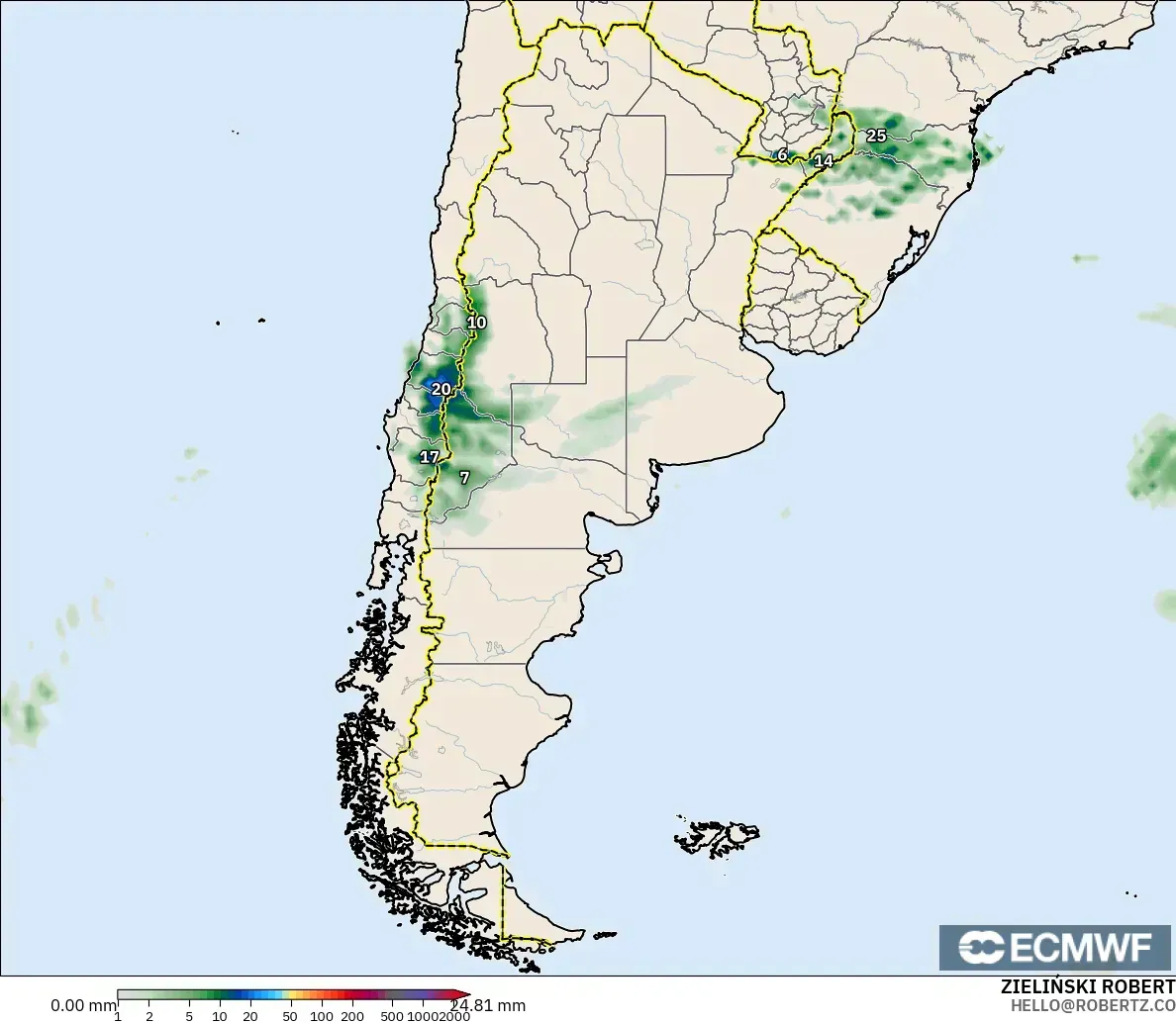ECMWF IFS 0.25° model - Argentina, Precipitation Accumulation