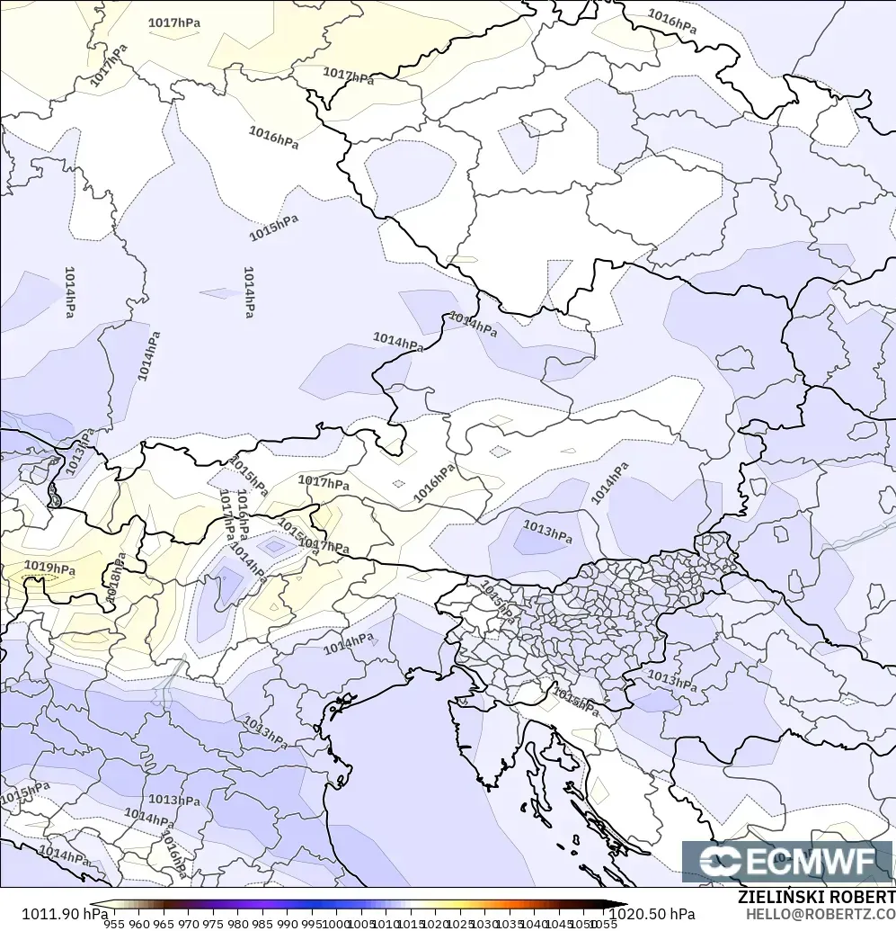 ECMWF IFS 0.25° model - Austria, Pressure