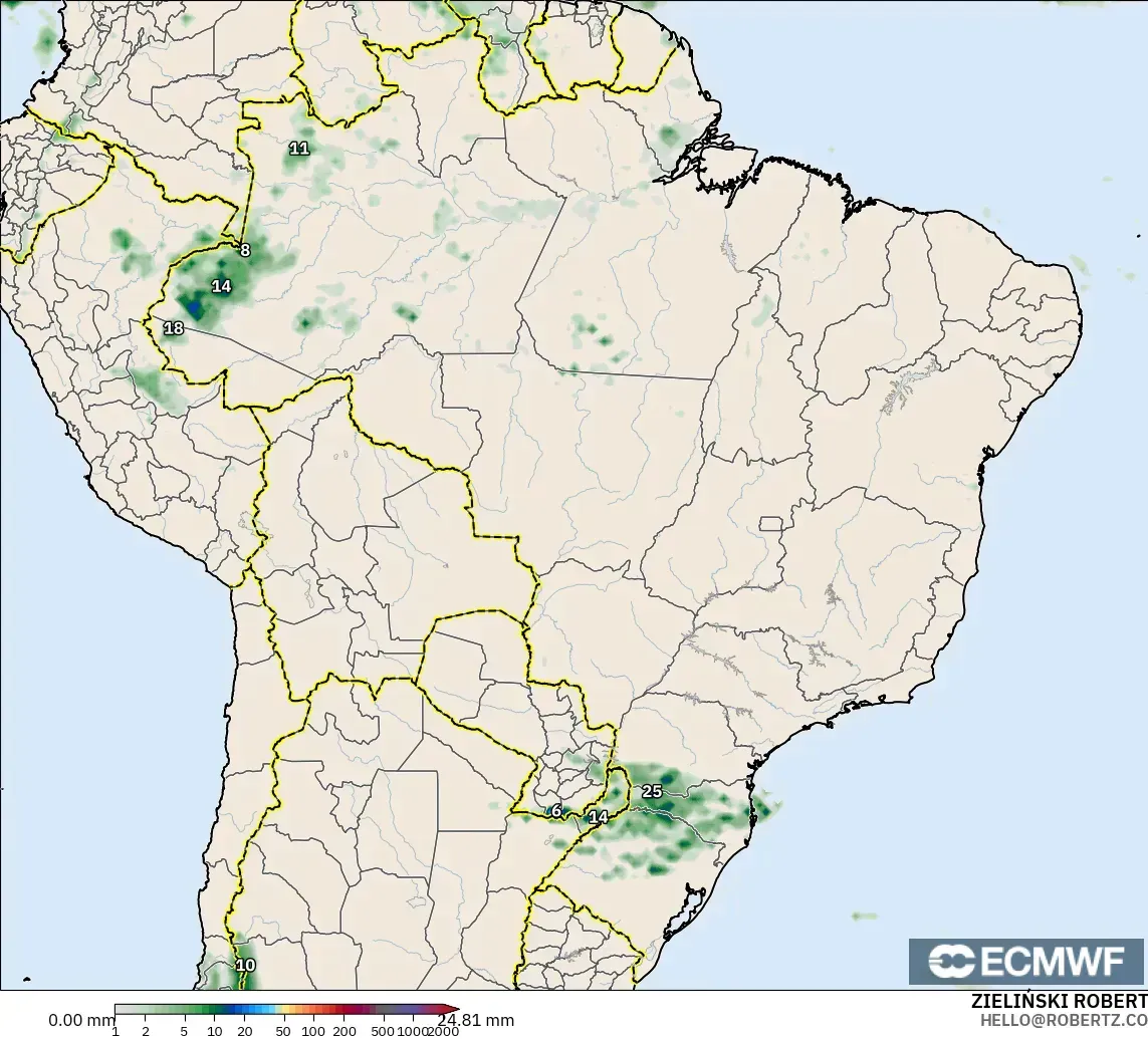 ECMWF IFS 0.25° model - Brazil, Precipitation Accumulation