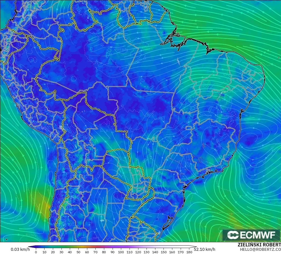 ECMWF IFS 0.25° model - Brazil, Wind at 10m