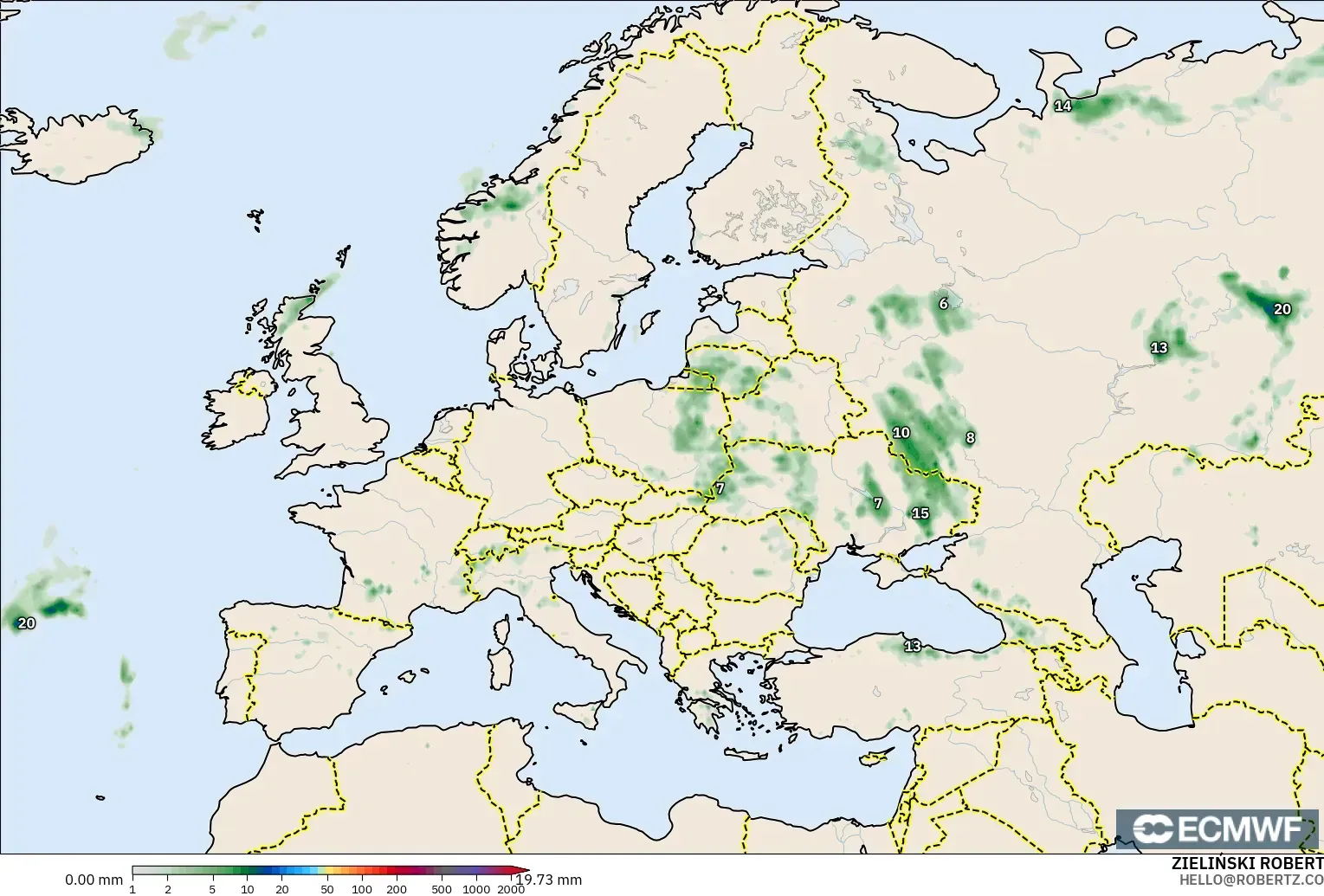 ECMWF IFS 0.25° model - Europe, Precipitation Accumulation