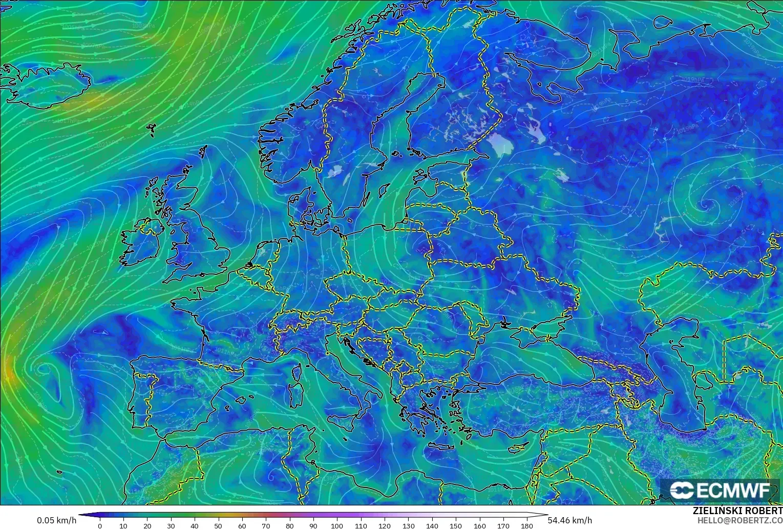 ECMWF IFS 0.25° model - Europe, Wind at 10m