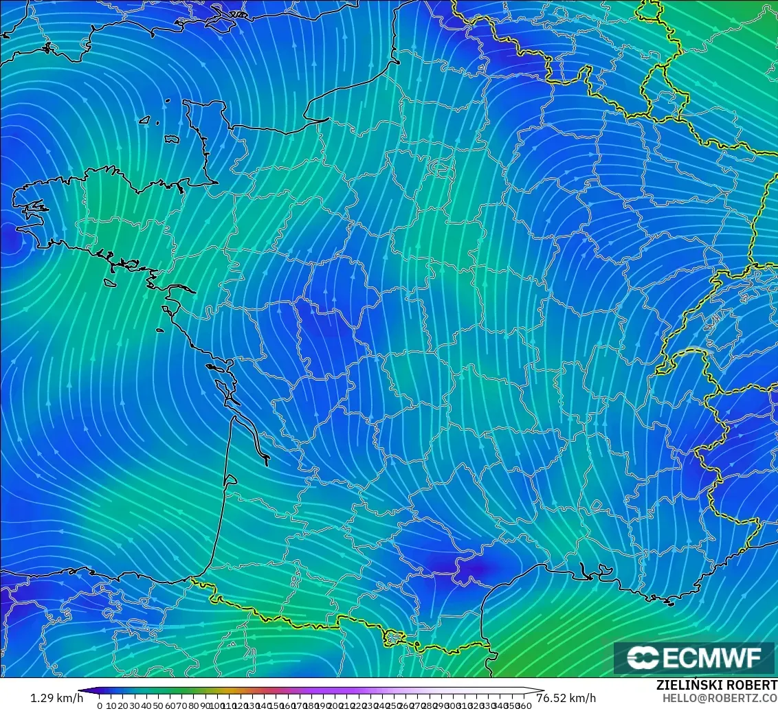 ECMWF IFS 0.25° model - France, Wind at 300hPa (jet stream)