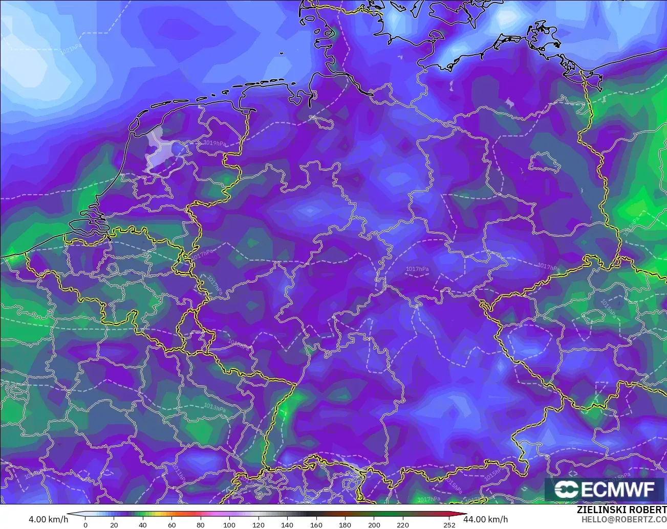 ECMWF IFS 0.25° model - Germany, Wind Gusts