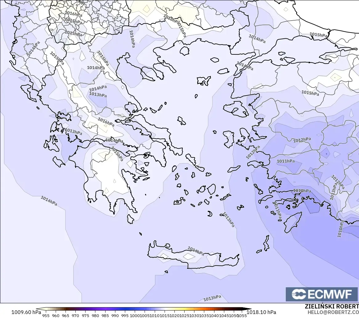 ECMWF IFS 0.25° model - Greece, Pressure