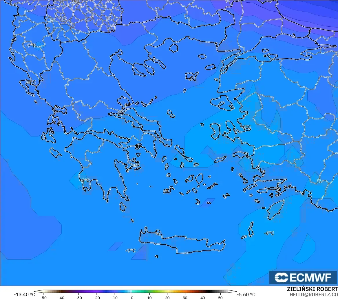 ECMWF IFS 0.25° model - Greece, Temperature at 500hPa