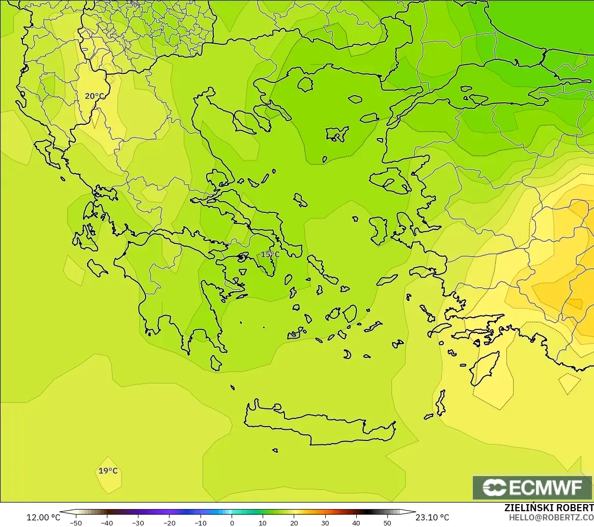 ECMWF IFS 0.25° model - Greece, Temperature at 850hPa