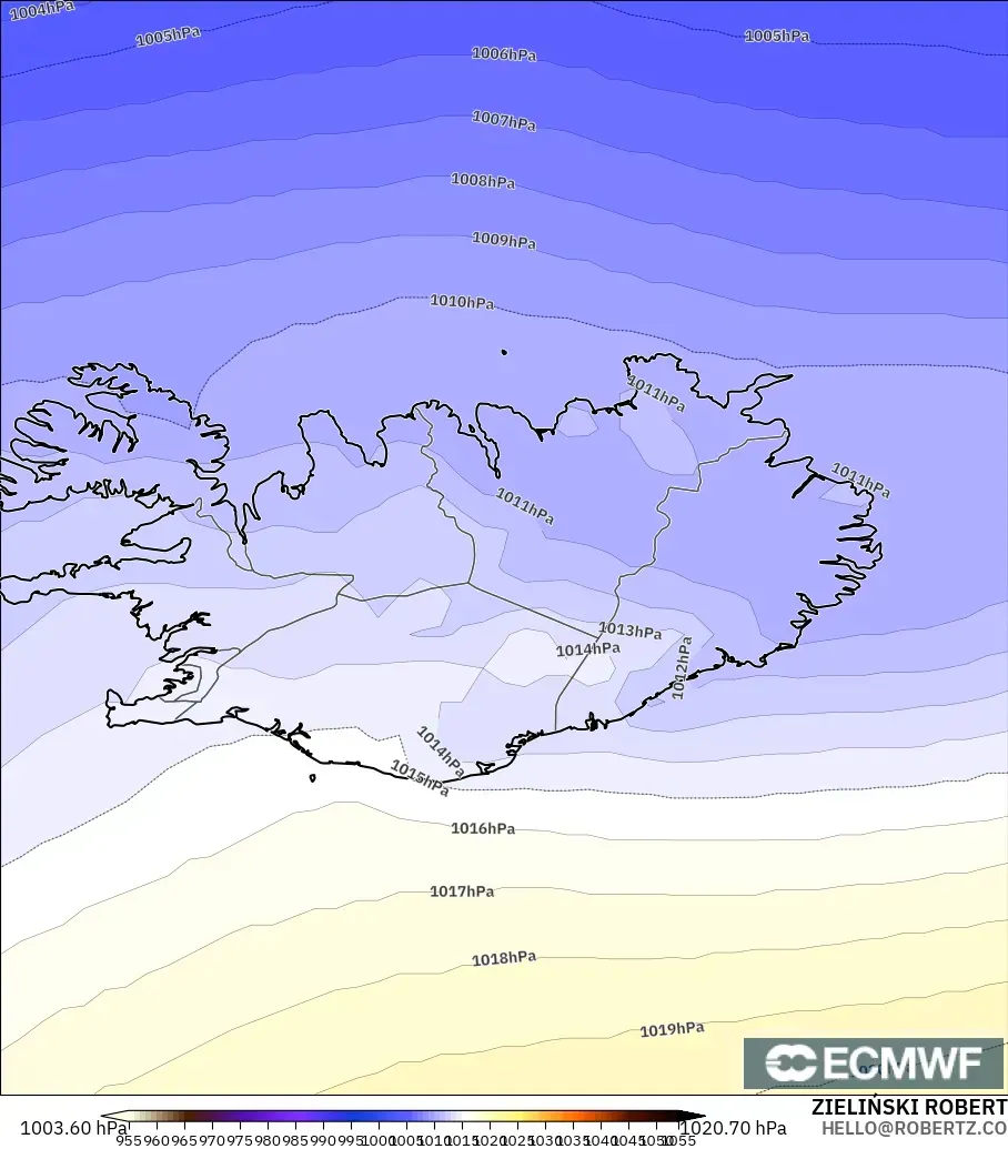 ECMWF IFS 0.25° model - Iceland, Pressure
