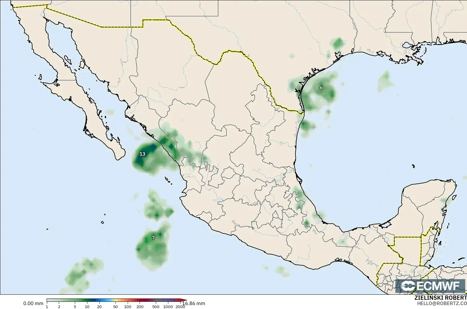 ECMWF IFS 0.25° model - Mexico, Precipitation Accumulation