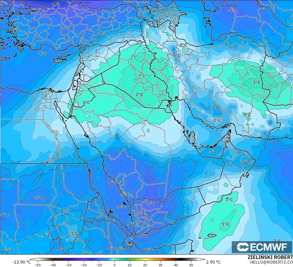 ECMWF IFS 0.25° model - Middle East, Temperature at 500hPa