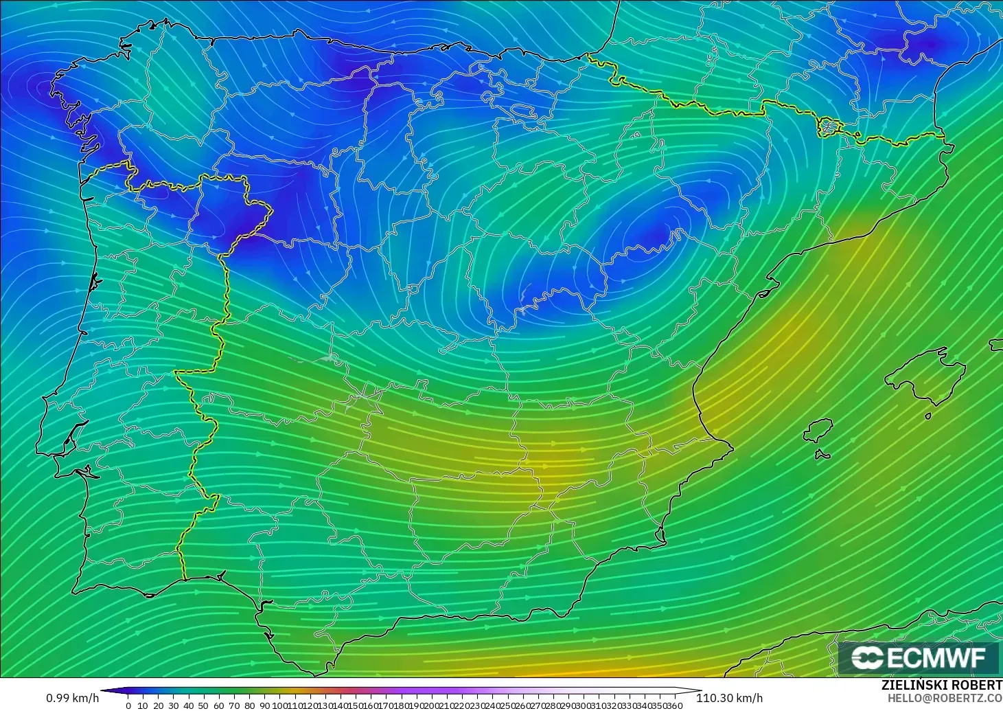 ECMWF IFS 0.25° model - Spain, Wind at 300hPa (jet stream)