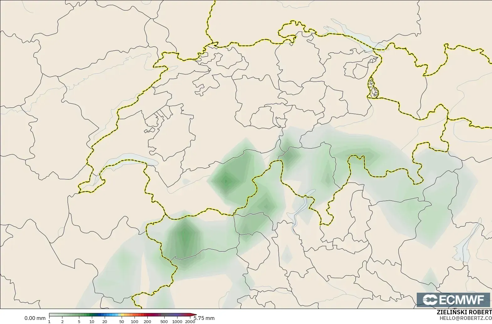 ECMWF IFS 0.25° model - Switzerland, Precipitation Accumulation