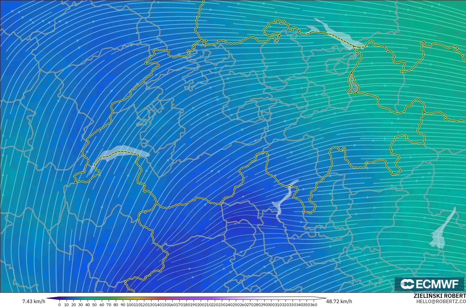 ECMWF IFS 0.25° model - Switzerland, Wind at 300hPa (jet stream)