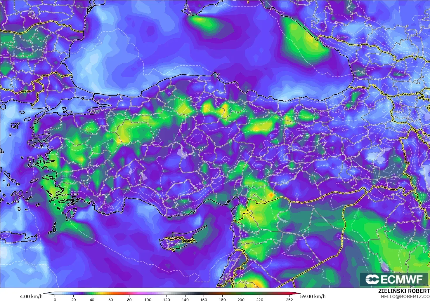 ECMWF IFS 0.25° model - Turkey, Wind Gusts