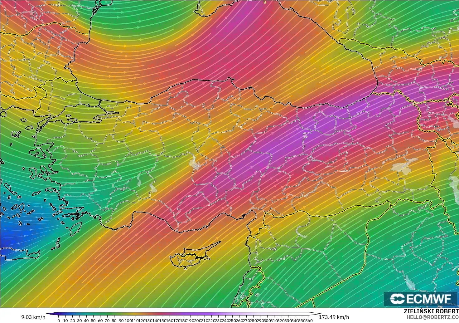 ECMWF IFS 0.25° model - Turkey, Wind at 300hPa (jet stream)