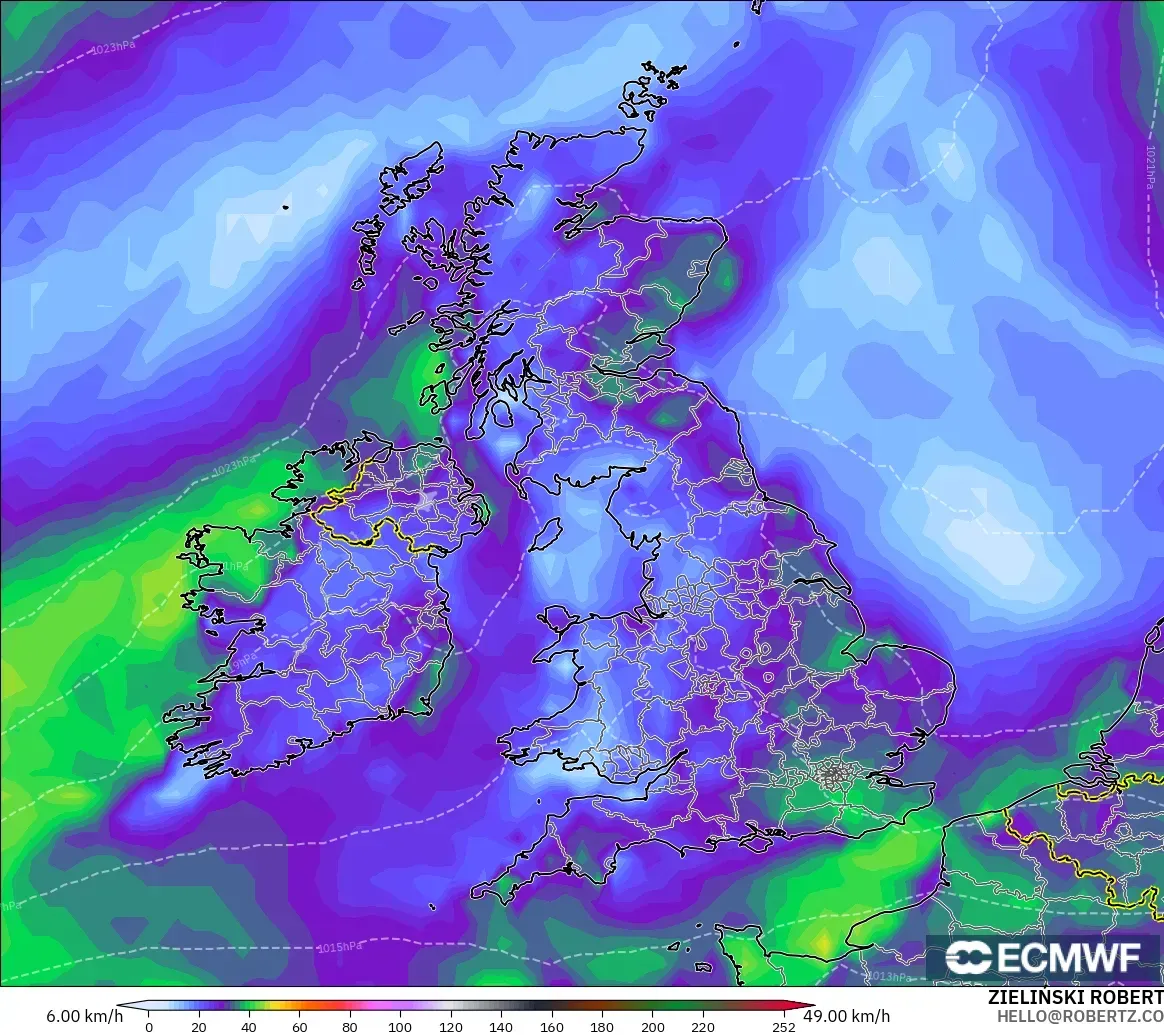 ECMWF IFS 0.25° model - United Kingdom, Wind Gusts Peak