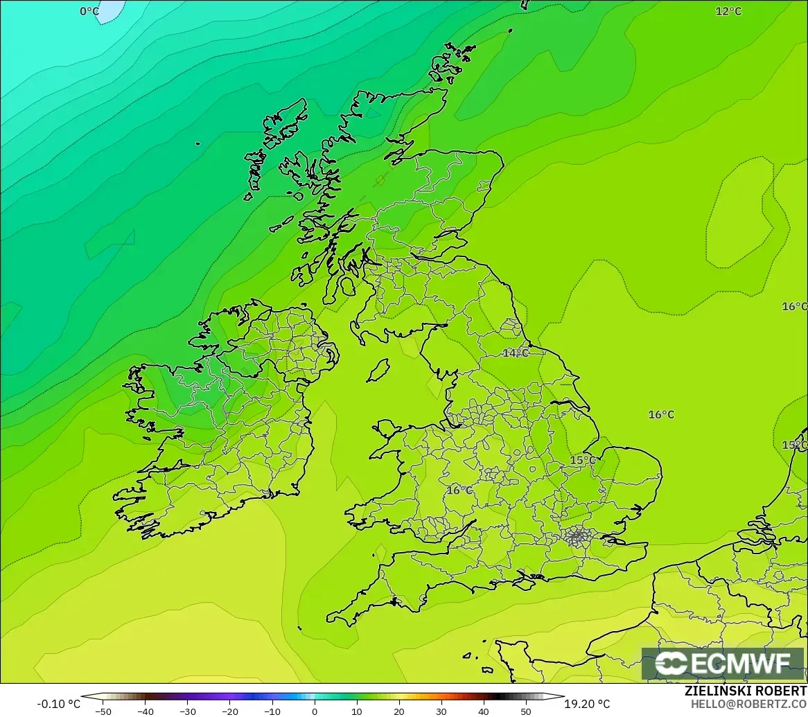ECMWF IFS 0.25° model - United Kingdom, Temperature at 850hPa